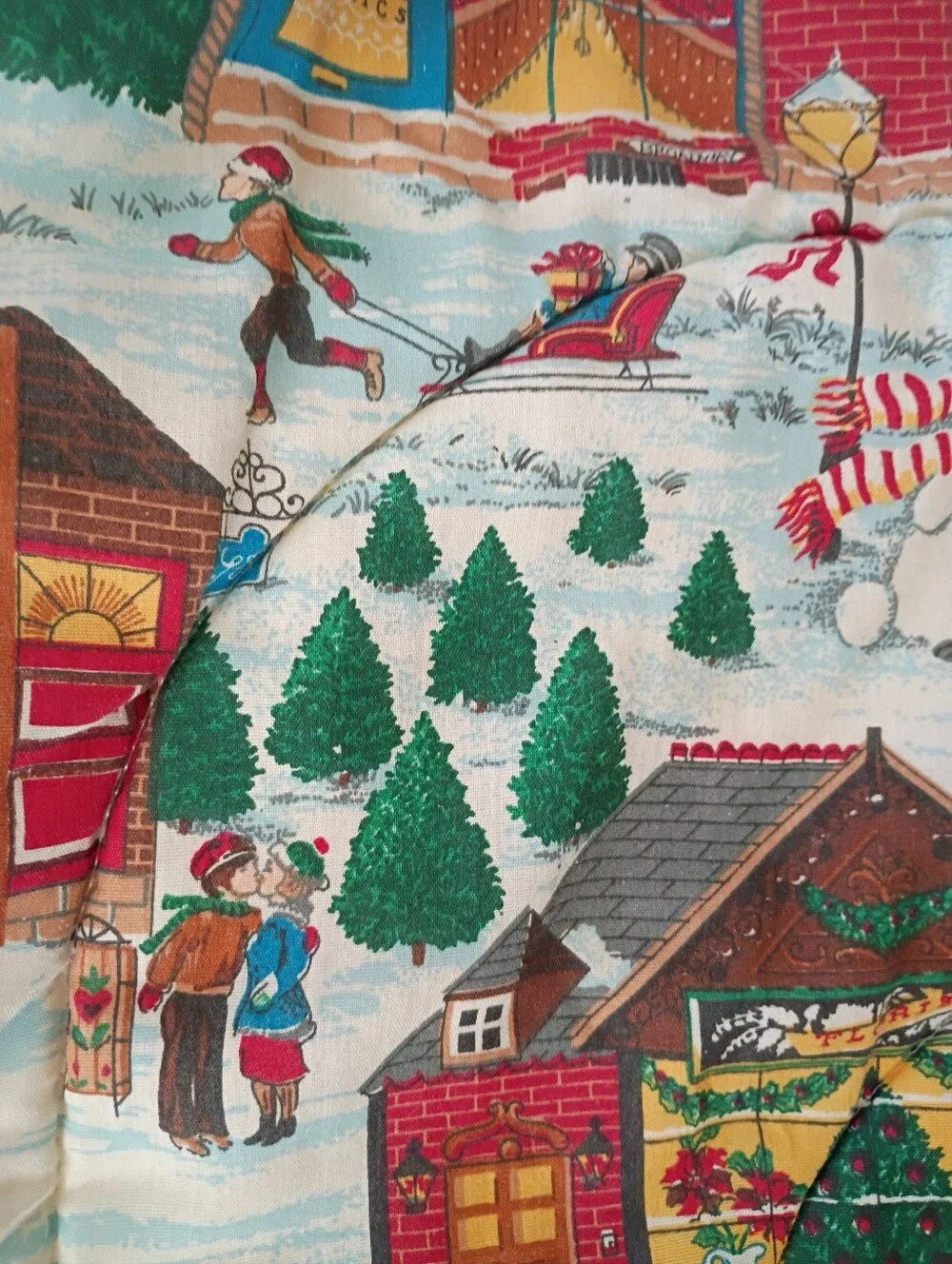 Vintage JC Penney Christmas Village Holiday Winter Fest Quilt Twin Comforter 80s